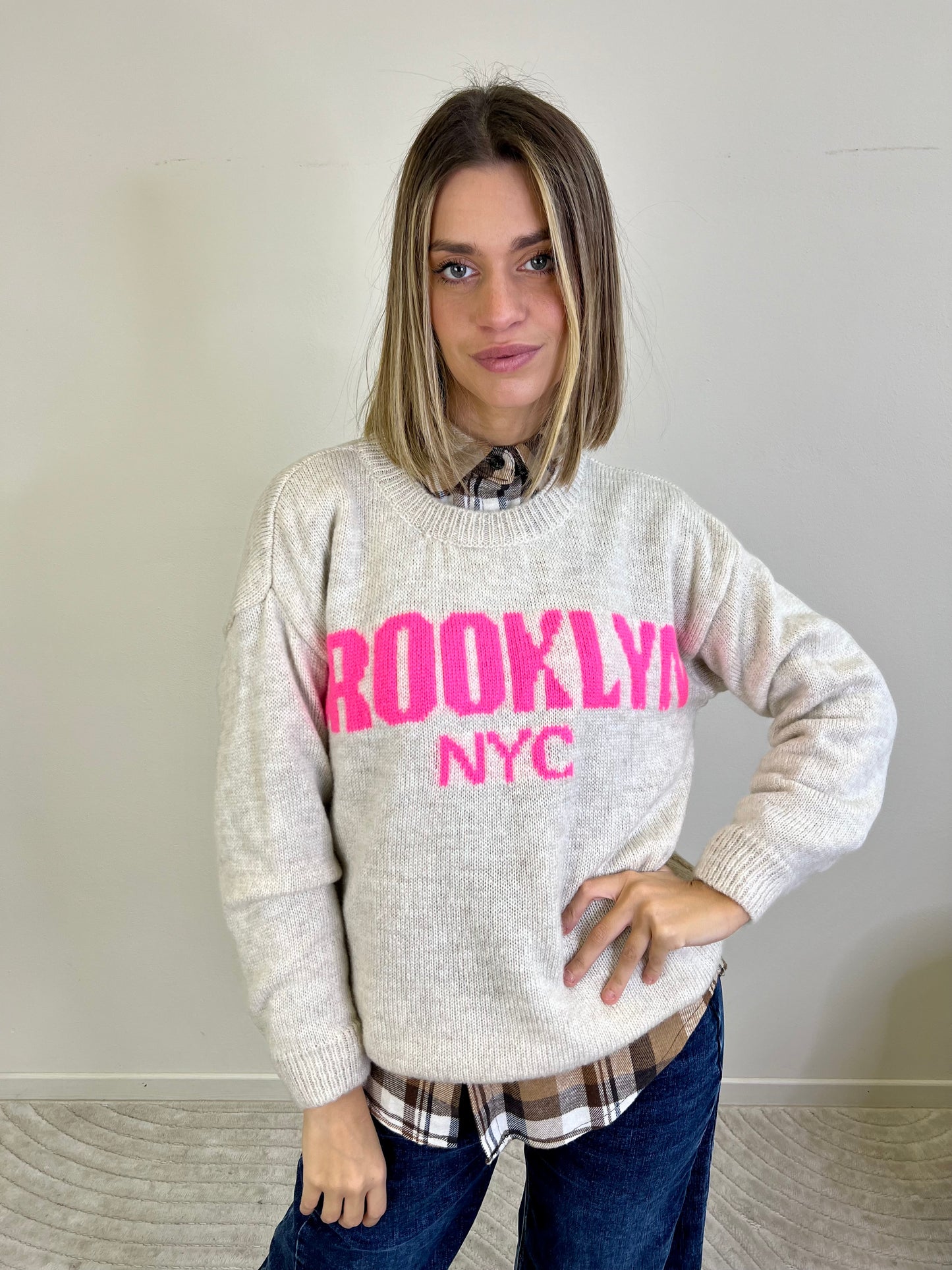 MAGLIONE BROOKLYN GIROCOLLO BEIGE
