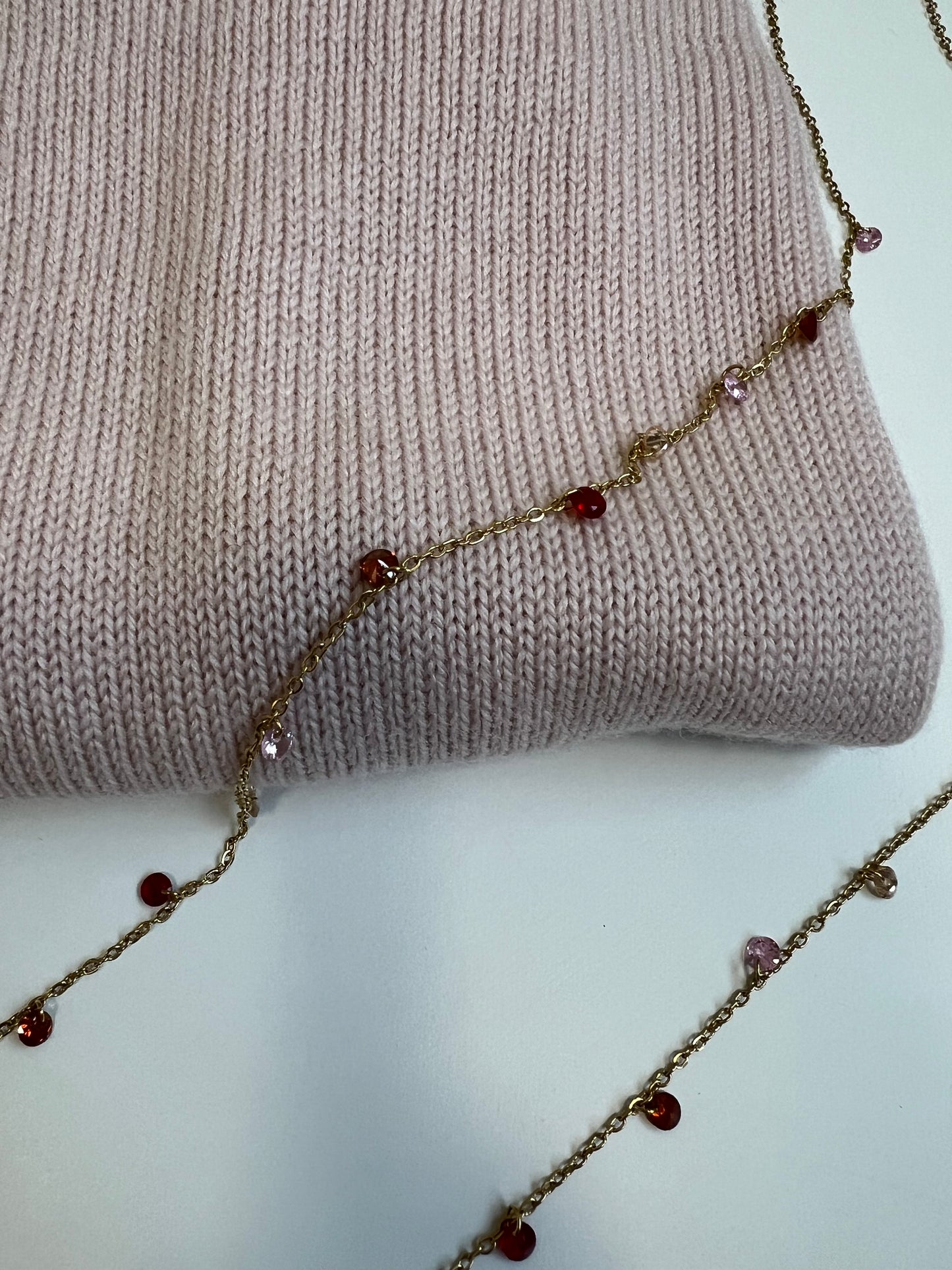 COLLANA FINE CON PIETRINE ROSA/ROSSO
