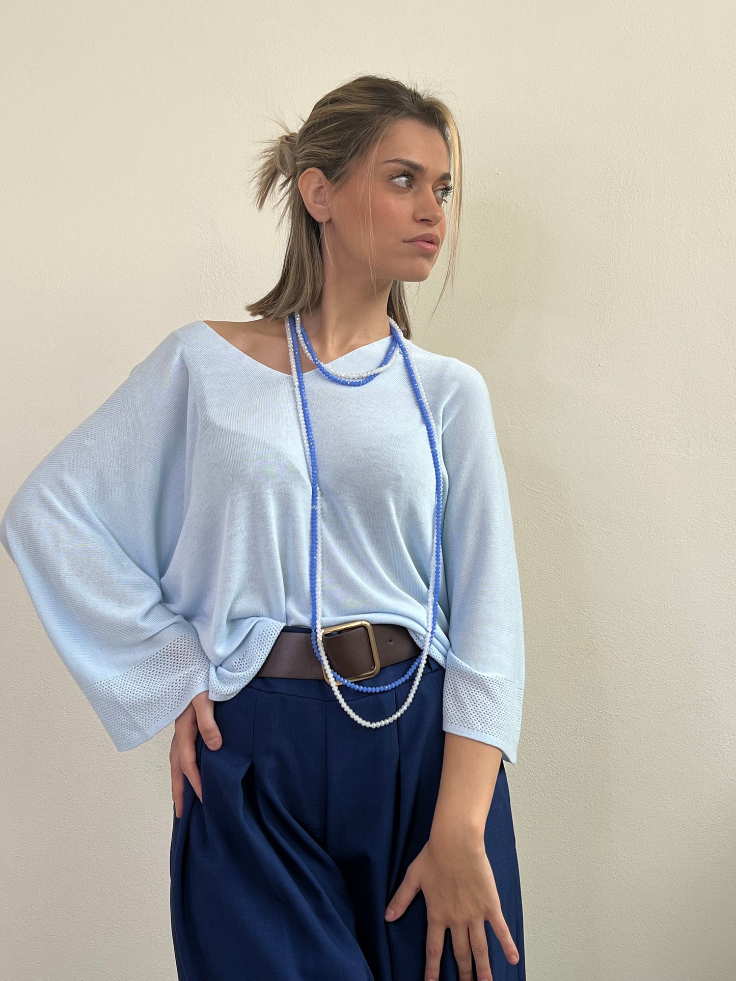 PULLOVER IN FILO AZZURRO
