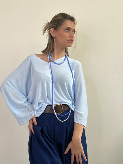 PULLOVER IN FILO AZZURRO