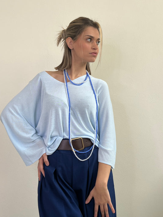 PULLOVER IN FILO AZZURRO