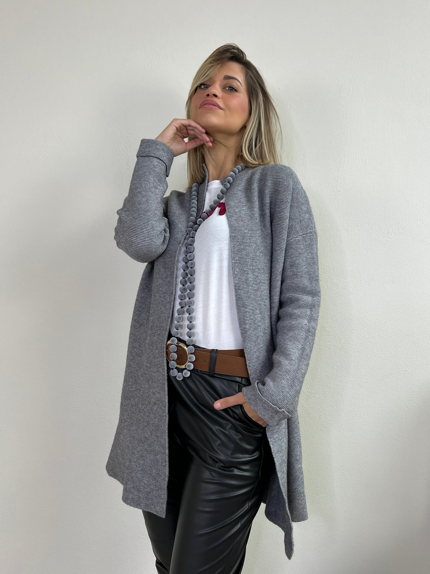 MAXI - CARDIGAN GRIGIO MELANGE