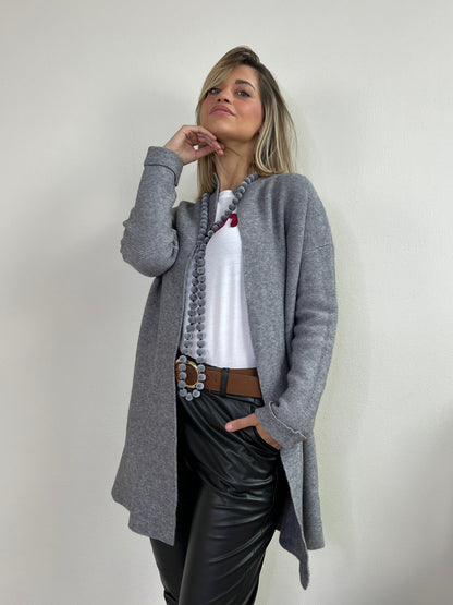 MAXI - CARDIGAN GRIGIO MELANGE