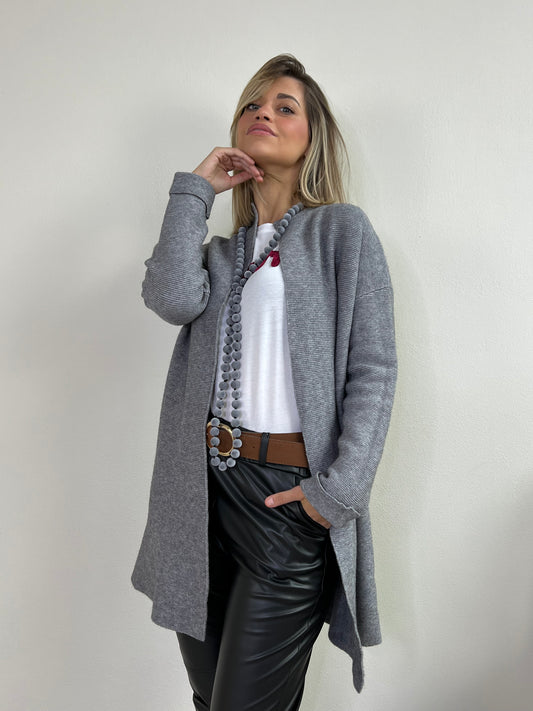 MAXI - CARDIGAN GRIGIO MELANGE