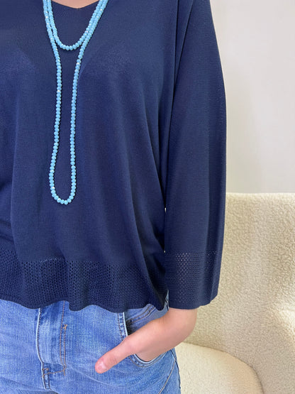 PULLOVER IN FILO BLU