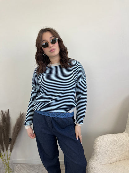 ETIOPIA MAGLIONE RIGA BLU & AZZURRO