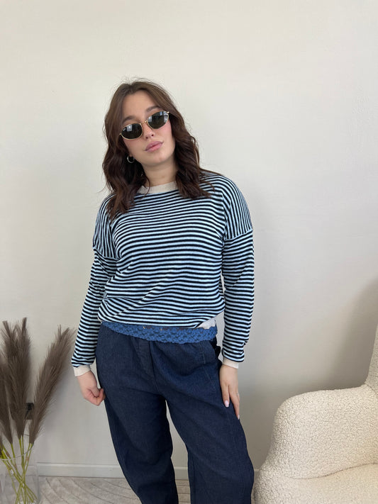 ETIOPIA MAGLIONE RIGA BLU & AZZURRO