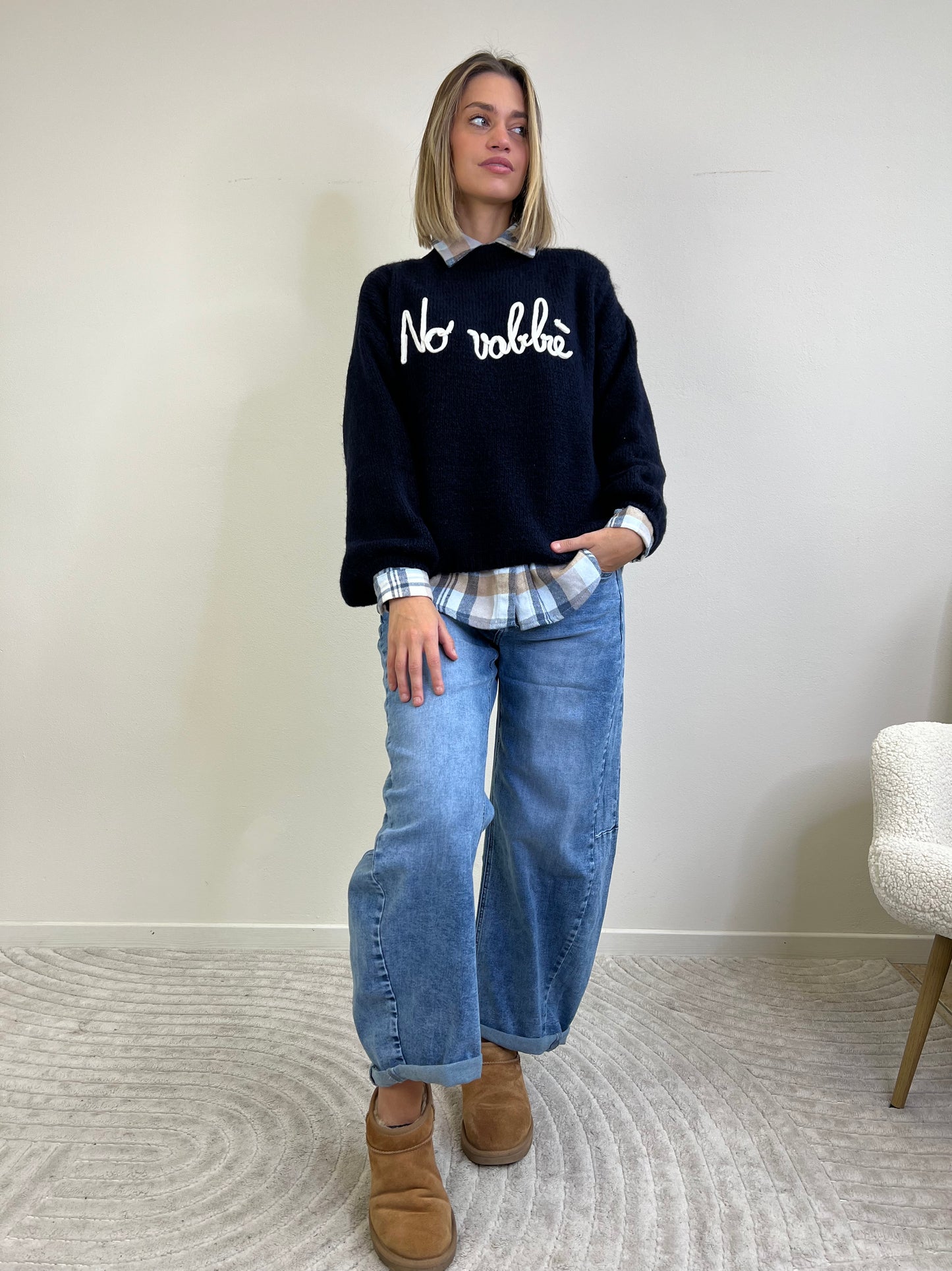 MAGLIONE NO VABBÈ BLU SCRITTA BIANCA