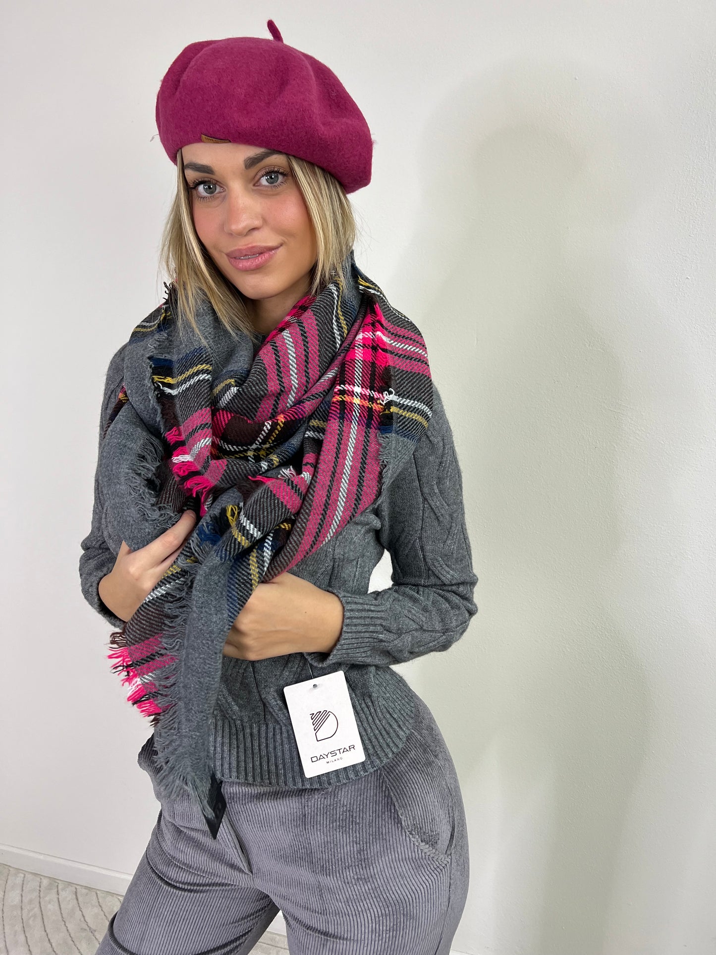 SCIARPA TARTAN GRIGIO /FUCSIA