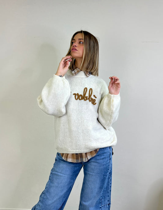 MAGLIONE NO VABBÈ panna scritta camel