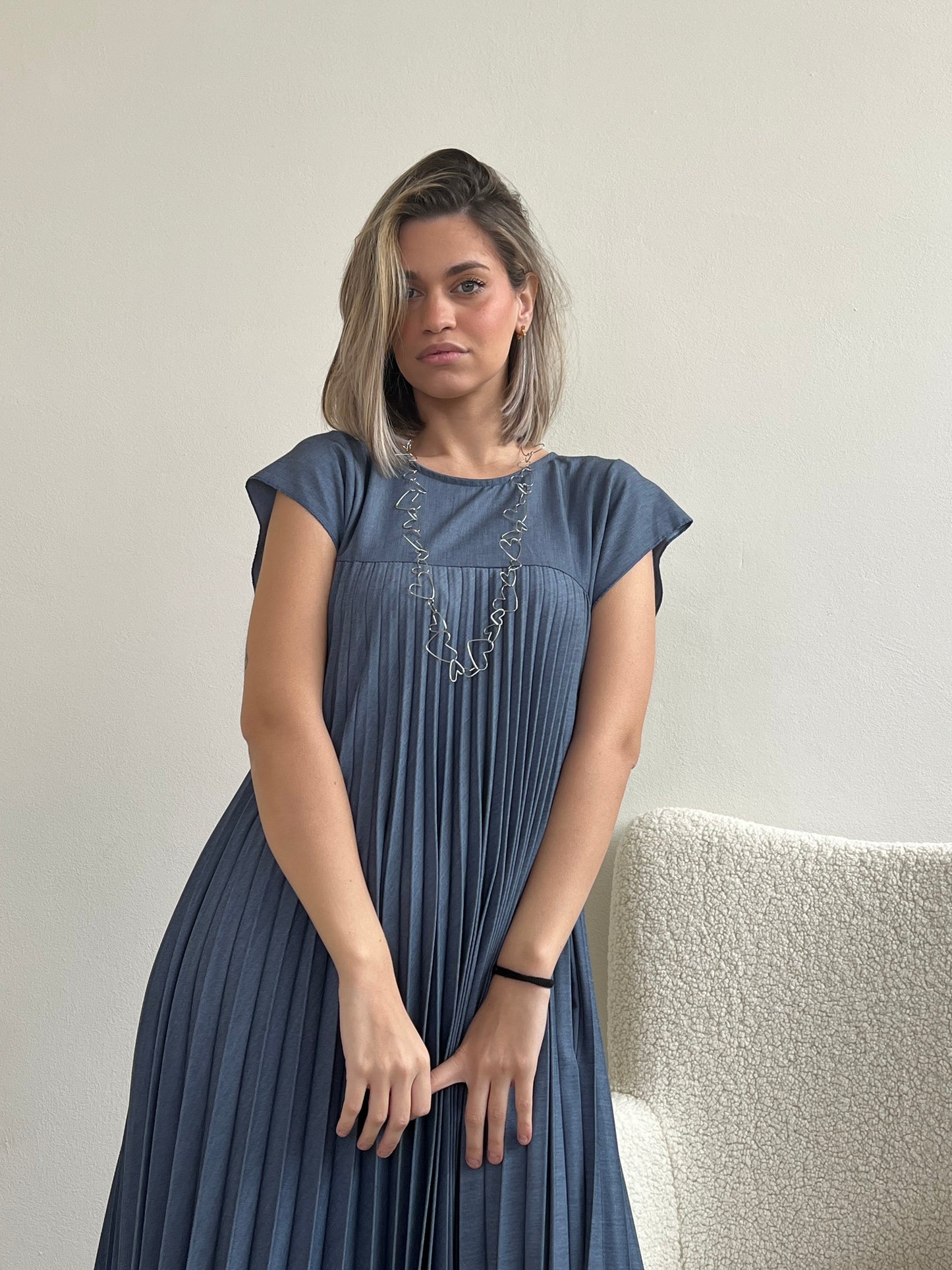 EMMA LONG DRESS PLISSÈ DENIM