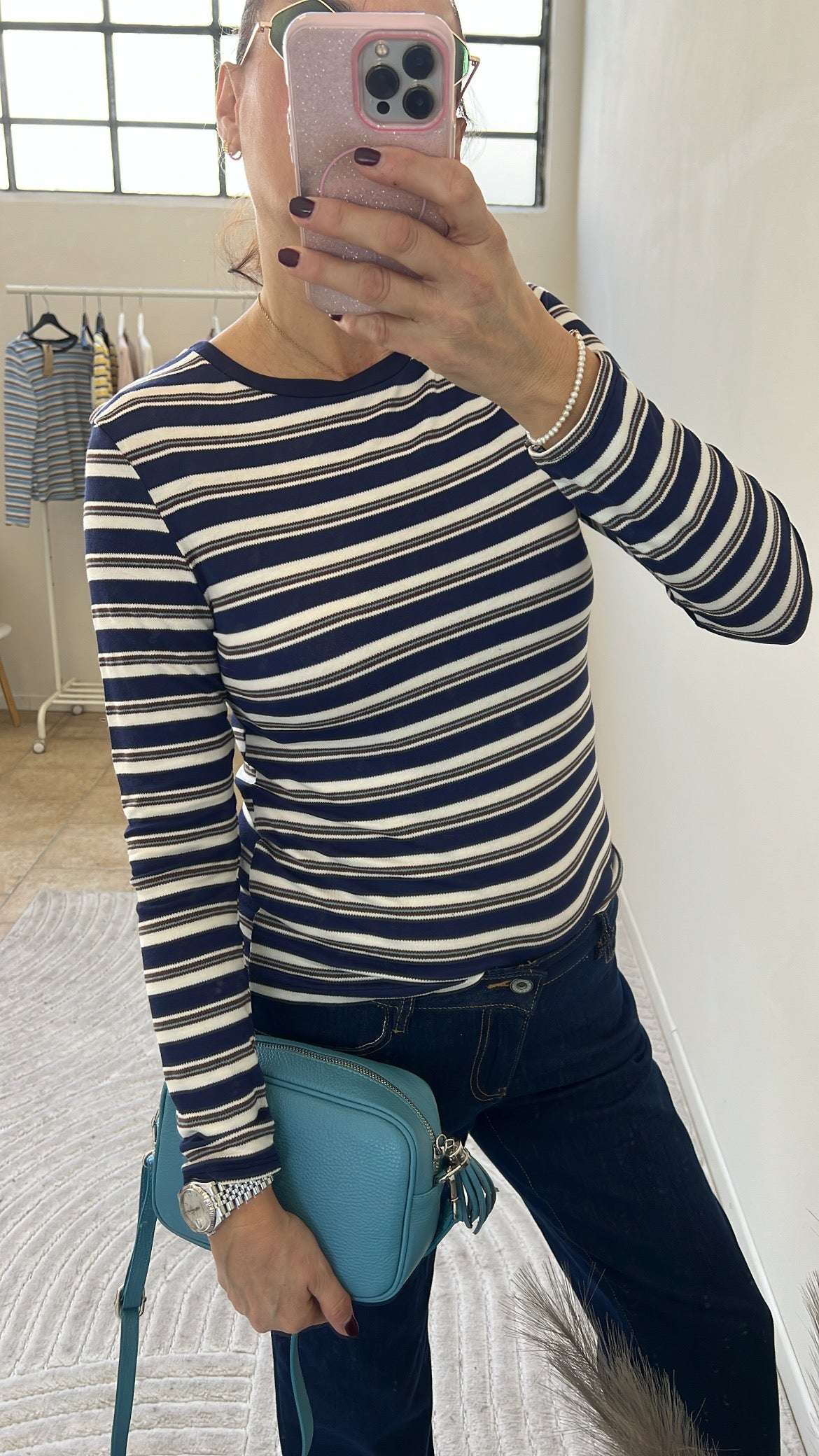 T.SHIRT A RIGHE PONZA BLU