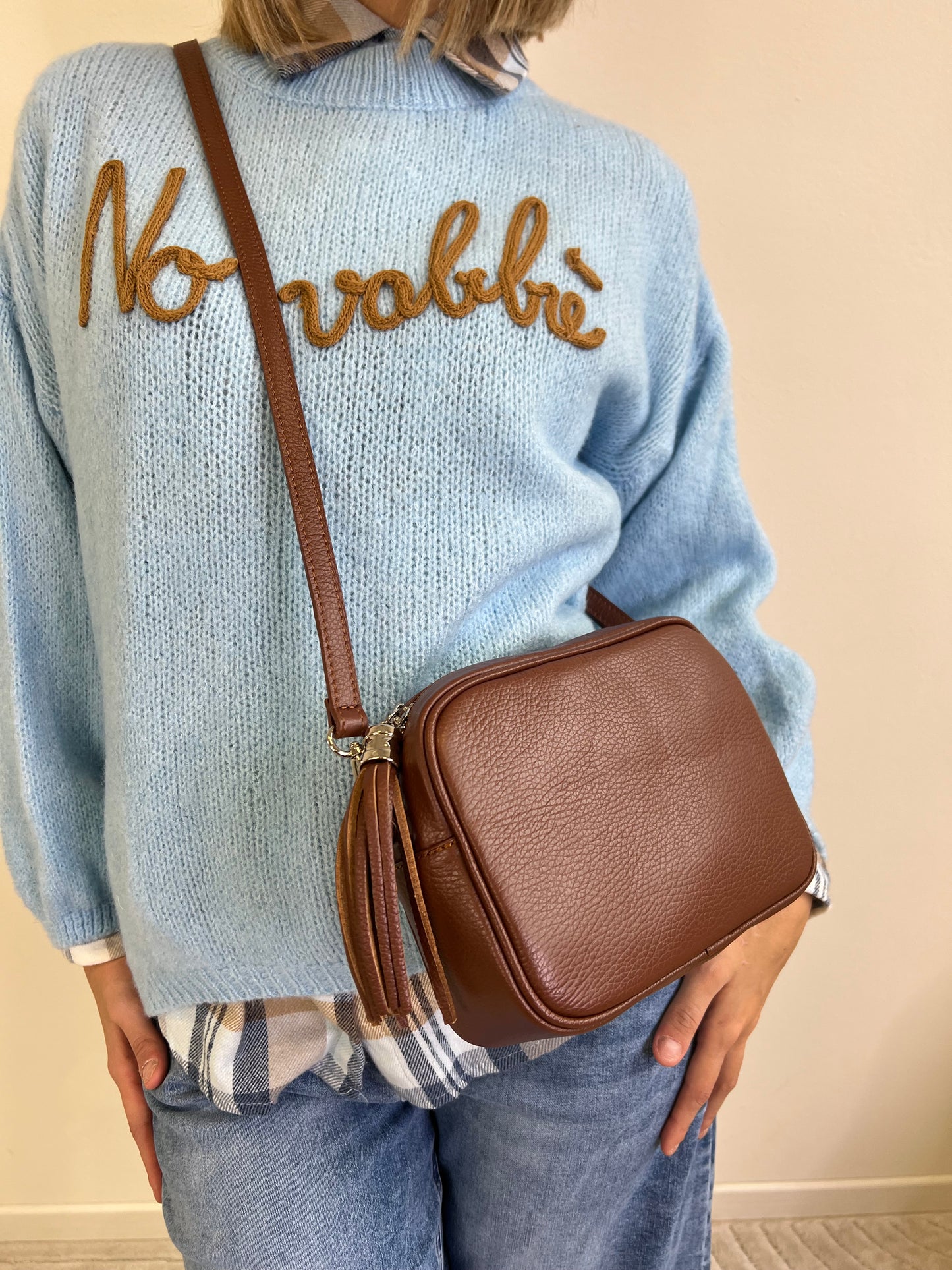 MAGLIONE NO VABBÈ AZZURRO CON SCRITTA CAMEL