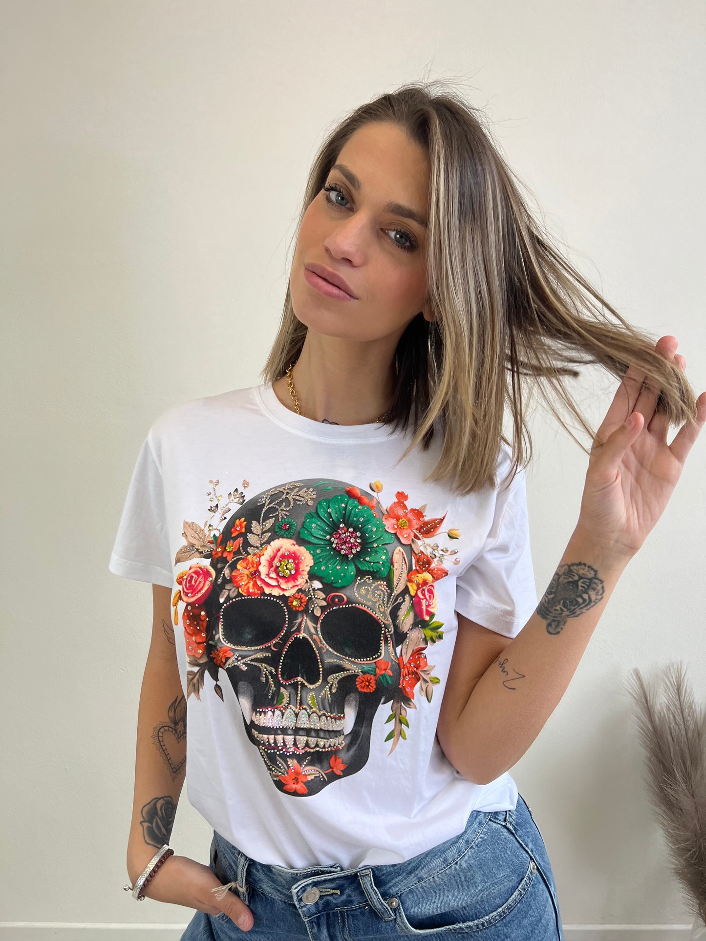 T.SHIRT STAMPA TESCHIO ARANCIO