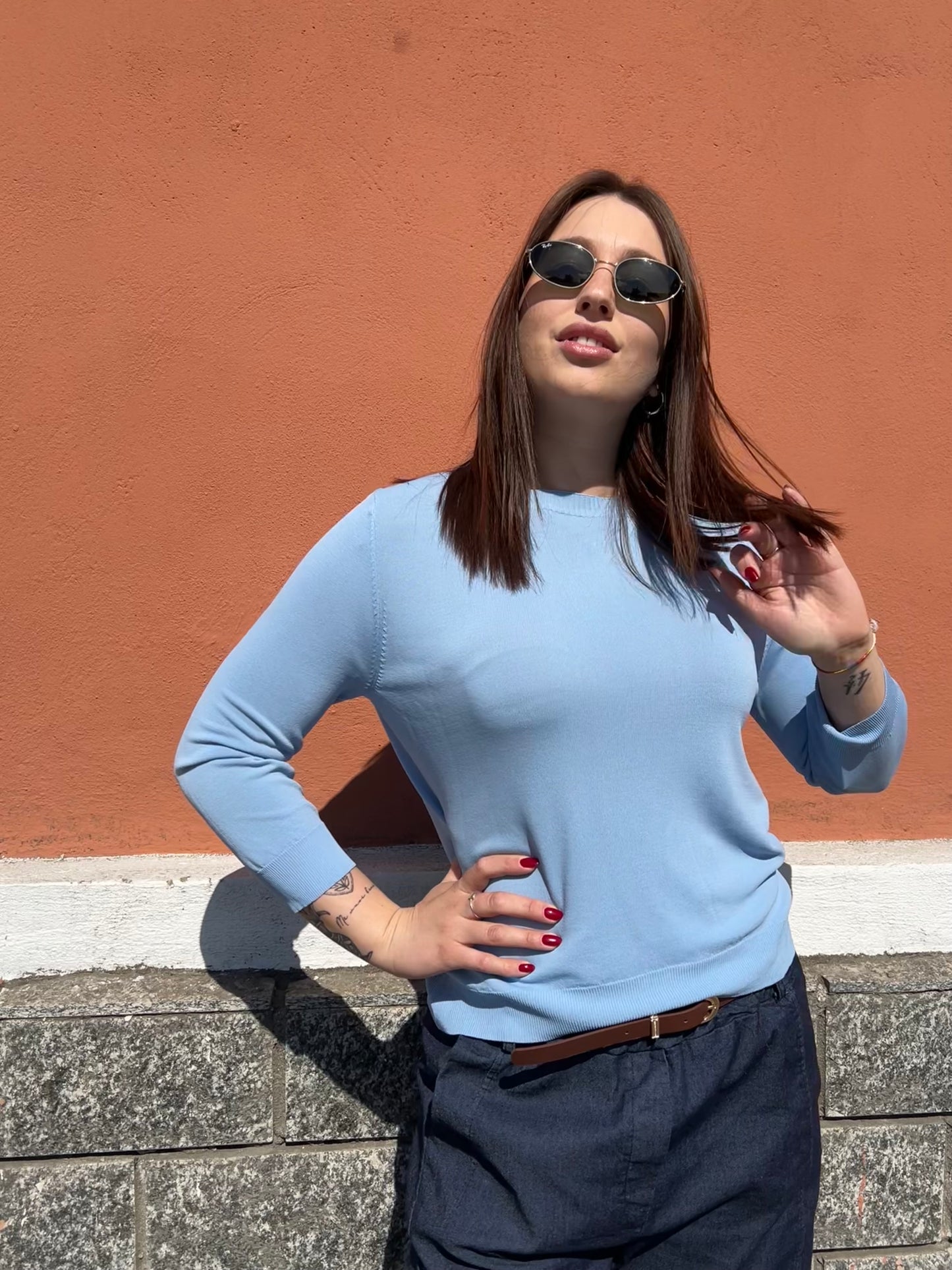 LEONOR MAGLIA IN VISCOSA AZZURRO