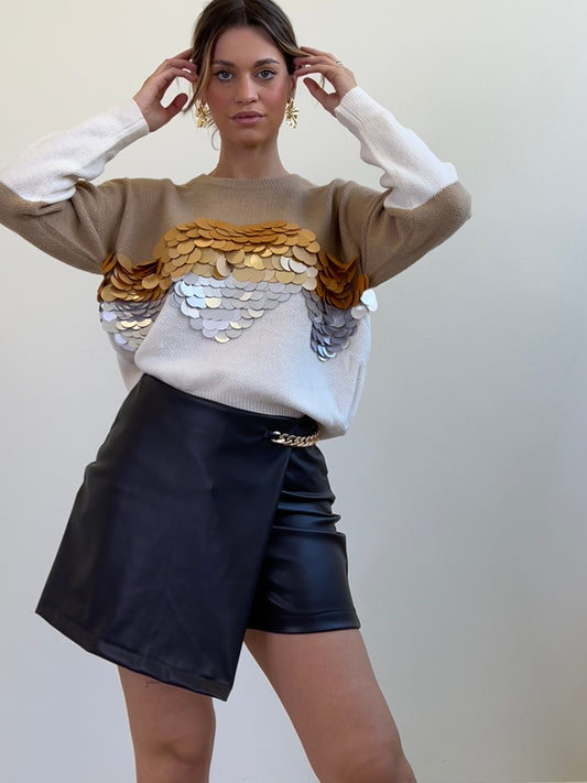 PULL MACROPAILLETTES CAMEL
