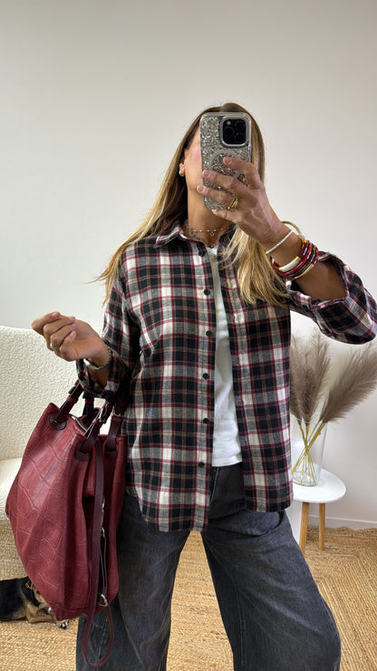 CAMICIA FLANELLA  CHECK ￼Bordeaux e nero