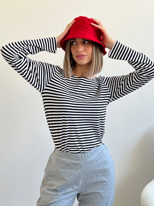 T.SHIRT MANICA LUNGA A RIGHE BIANCO E NERO