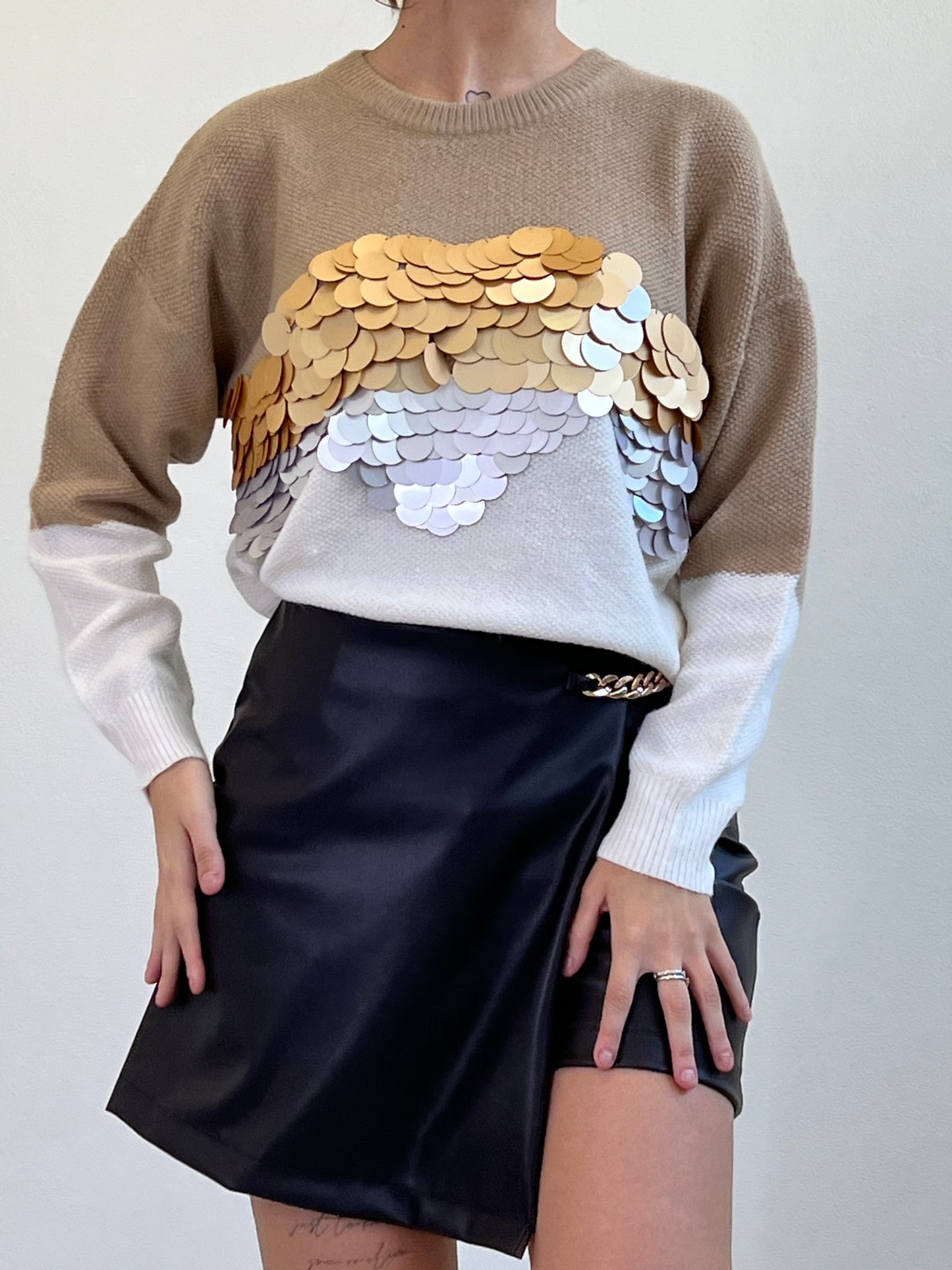 PULL MACROPAILLETTES CAMEL