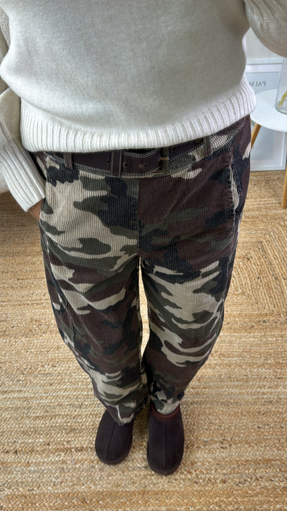 PANTALONE BARREL VELLUTO CAMOUFLAGE