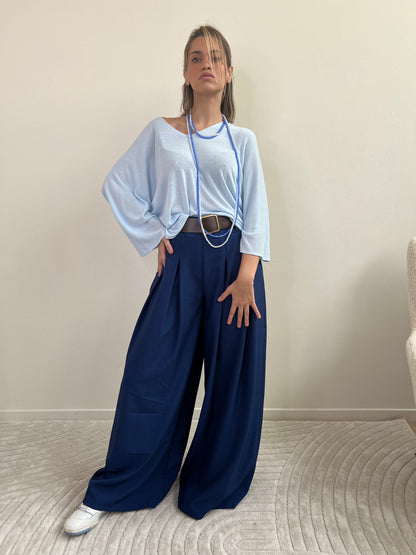 PULLOVER IN FILO AZZURRO