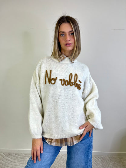 MAGLIONE NO VABBÈ panna scritta camel