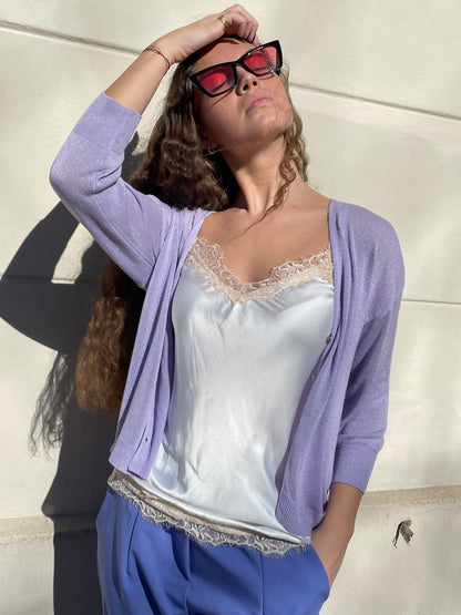 Top satin pizzo in contrasto