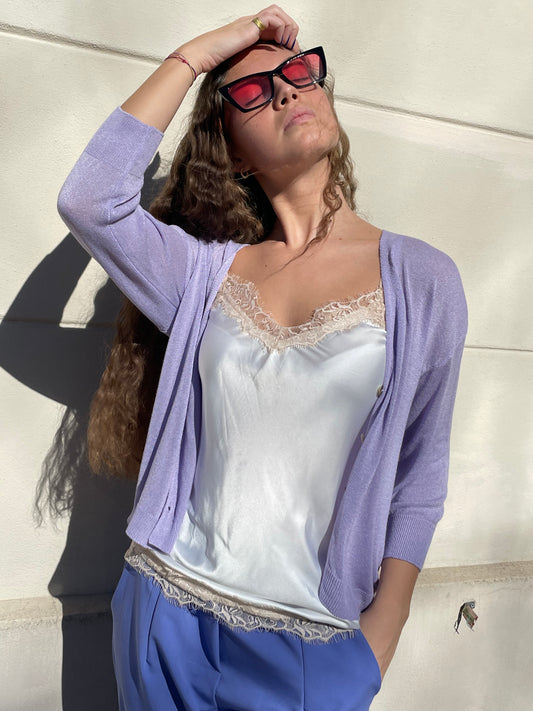 Top satin pizzo in contrasto